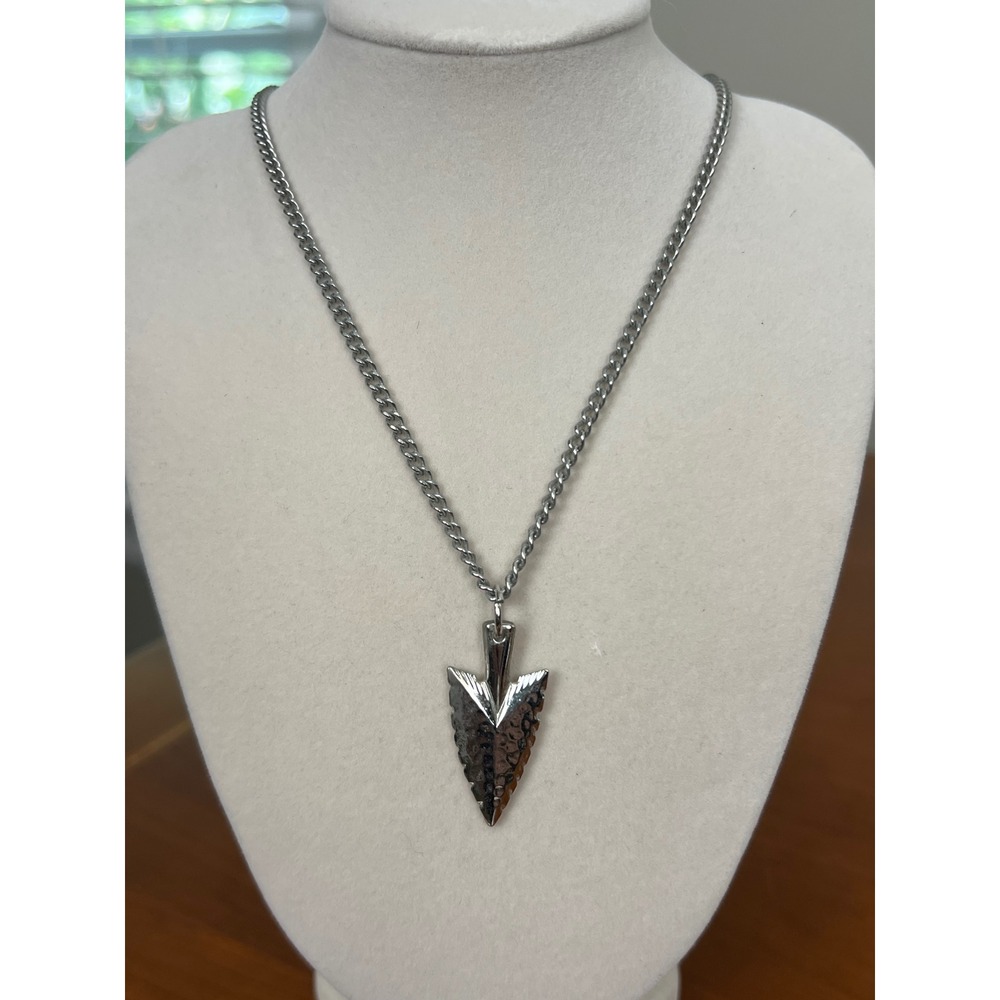 Park Lane Mens Silver Tone Arrowhead Pendant Necklace Textured Curb Chain 18 In